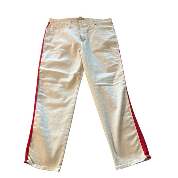 Madewell Slim Straight white jeans with red racer stripe size 33W, nwt - Picture 1 of 4
